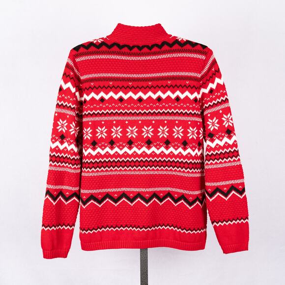 Women's Red Fair Isle Cardigan Sweater SZ XL Winter Holiday Snowflake Christmas - Picture 6 of 8